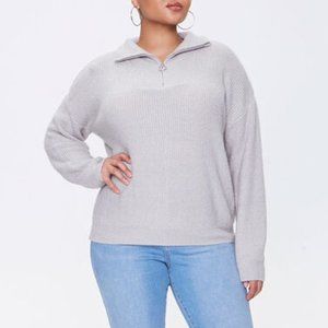 Forever21+ gray half zip knit mock neck plus size